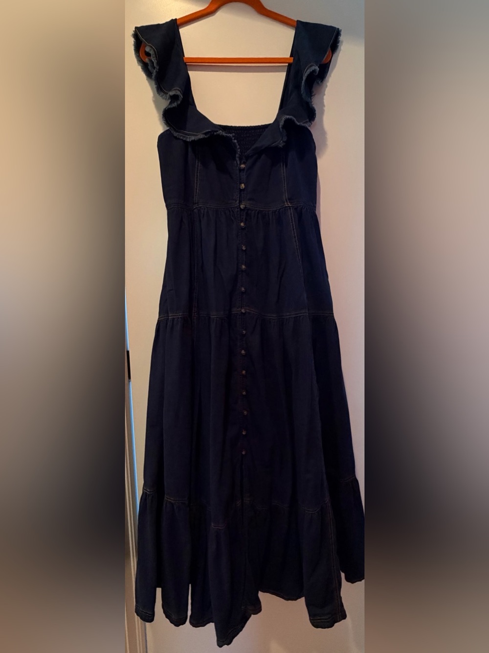 Anthropologie Pilcro Sweetheart Flutter-Sleeve Denim Buttondown Maxi Dress - Picture 12 of 13